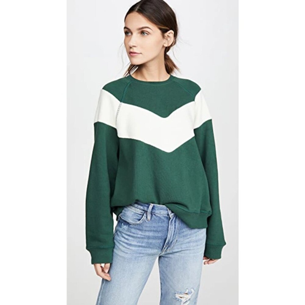 THE GREAT Grass Green The Sherpa Chevron Sweatshirt Size 1 - 23369